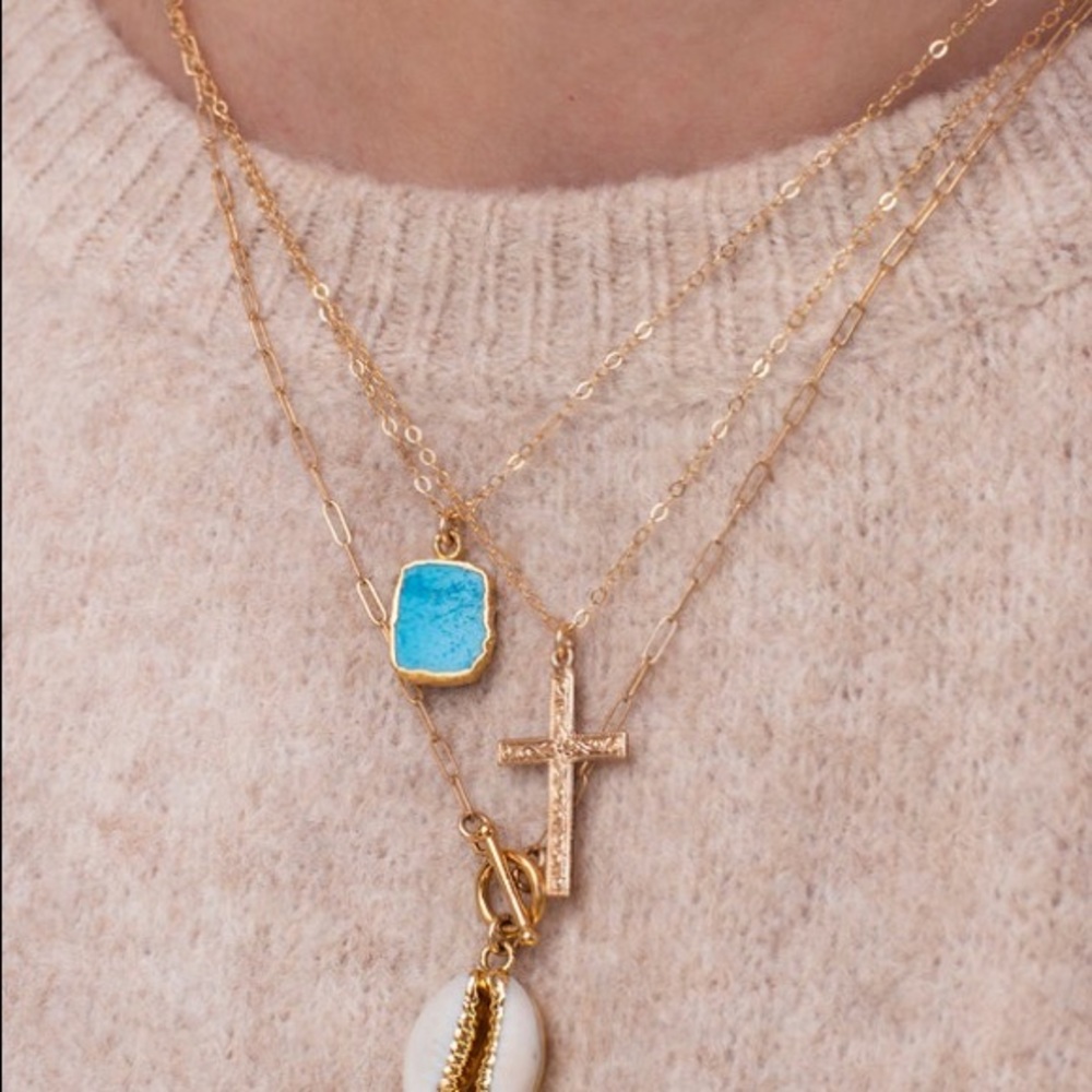 ✨Last 1! ✨14k Gold Turquoise Pendant Dainty Chain Necklace - Picture 8 of 16